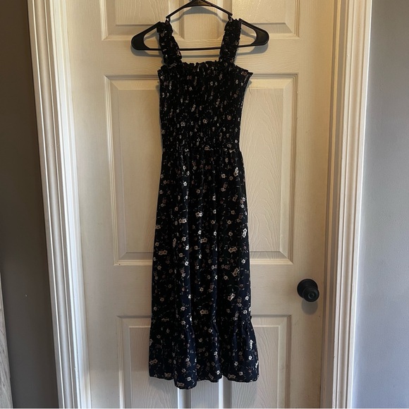 Floral Black Maxi Dress Rouched and Ruffles XS Whimsical Fairy Dress - Picture 1 of 7